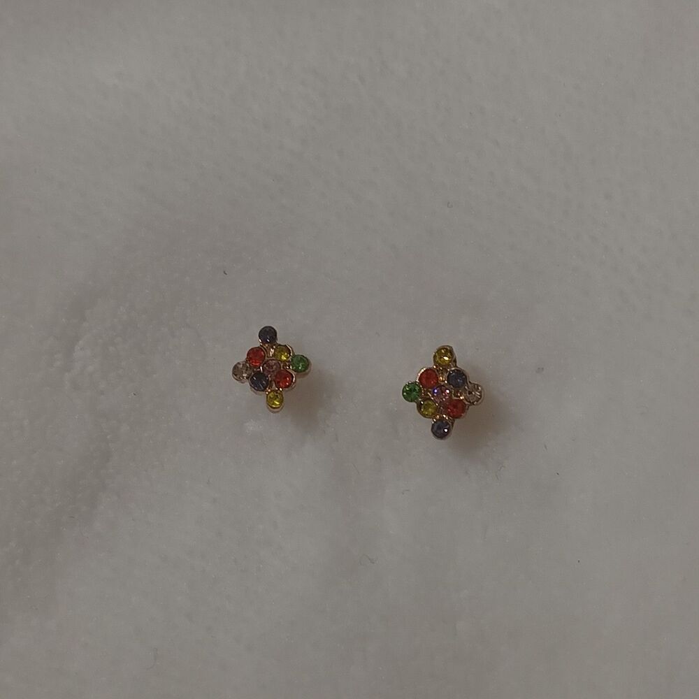 Multicolor Rhinestone Stud Earrings - Picture 3 of 6